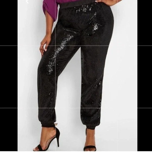 Black Sequin Women's Pants New With Tag 3x4× - Picture 1 of 13